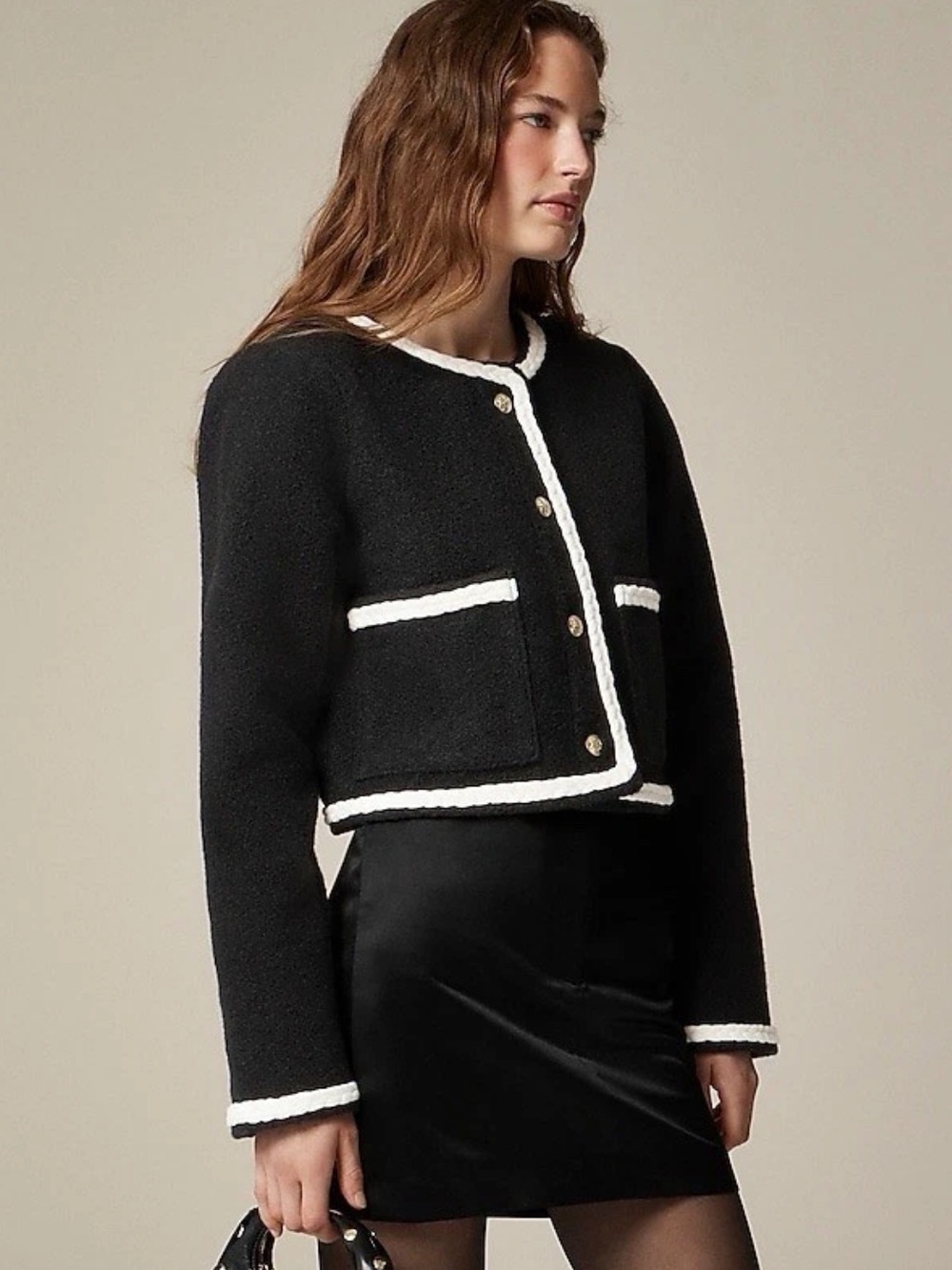 NWT J. Crew Cropped Boucle Lady Jacket in Black, Size S